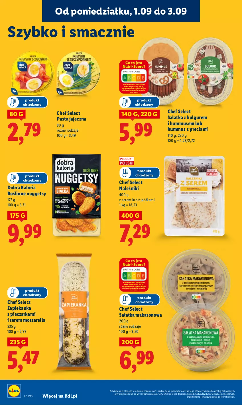 Gazetka promocyjna Lidl - GAZETKA - ważna 01.09 do 03.09.2025 - strona 48 - produkty: Bulgur, Hummus, Jabłka, LG, Makaron, Mozzarella, Mus, Naleśniki, Piec, Pieczarka, Sałat, Sałatka, Ser, Wazon, Zapiekanka