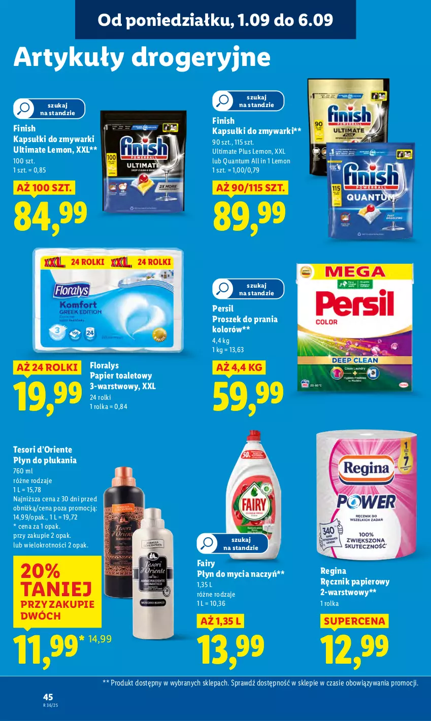 Gazetka promocyjna Lidl - GAZETKA - ważna 01.09 do 03.09.2025 - strona 54 - produkty: Do mycia naczyń, Fa, Fairy, Finish, Flora, Gin, Papier, Papier toaletowy, Persil, Płyn do mycia, Płyn do mycia naczyń, Płyn do płukania, Proszek do prania, Ręcznik, Rolki, Zmywarki