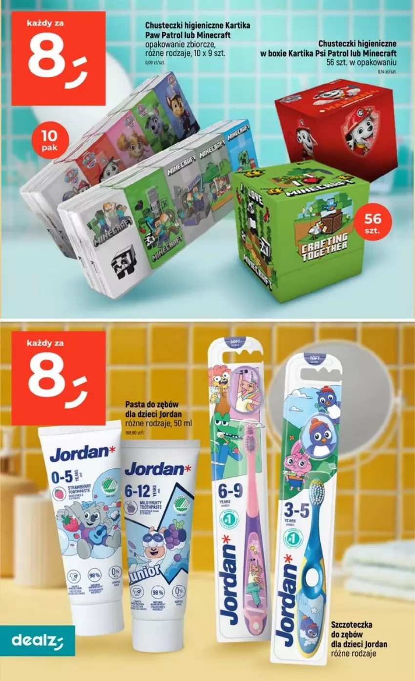 Gazetka promocyjna Dealz - szkolne MEGA CENY - ważna 06.08 do 02.09.2026 - strona 30 - produkty: Chusteczki, Dzieci, Minecraft, Pasta do zębów, Psi Patrol, Szczoteczka, Szczoteczka do zębów