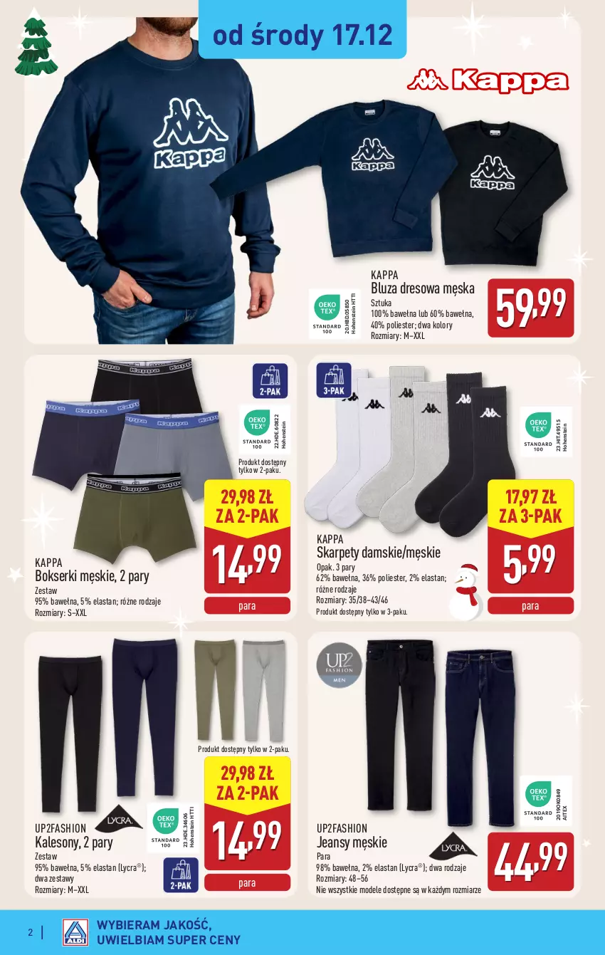 Gazetka promocyjna Aldi - Artykuły przemysłowe i tekstylia - ważna 17.12 do 20.12.2025 - strona 2 - produkty: Bluza, Bluza dresowa, Bokserki, Dres, Fa, Kalesony, Karp, Ser, Sony, Wełna