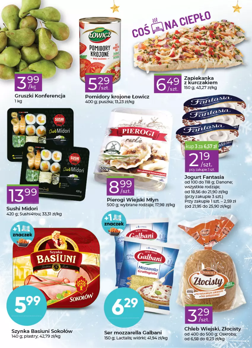 Gazetka promocyjna Stokrotka - Stokrotka Express - ważna 17.11 do 23.11.2022 - strona 2 - produkty: Chleb, Danone, Galbani, Gruszki, Kurczak, Mozzarella, Pierogi, Pomidory, Pomidory krojone, Pur, Ser, Sok, Sokołów, Szynka, Zapiekanka