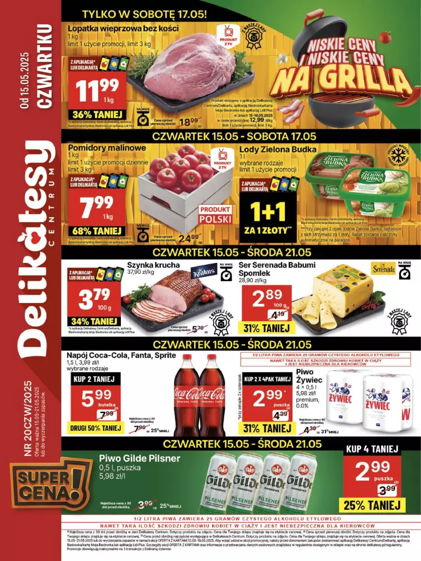 Gazetka promocyjna Delikatesy Centrum - Franczyza DC20 Czwartek - ważna 15.05 do 21.05.2025 - strona 1 - produkty: Coca-Cola, Fa, Fanta, Napój, Orka, Piwo, Pomidory, Rama, Rum, Ser, Sprite, Tran, Zielona Budka