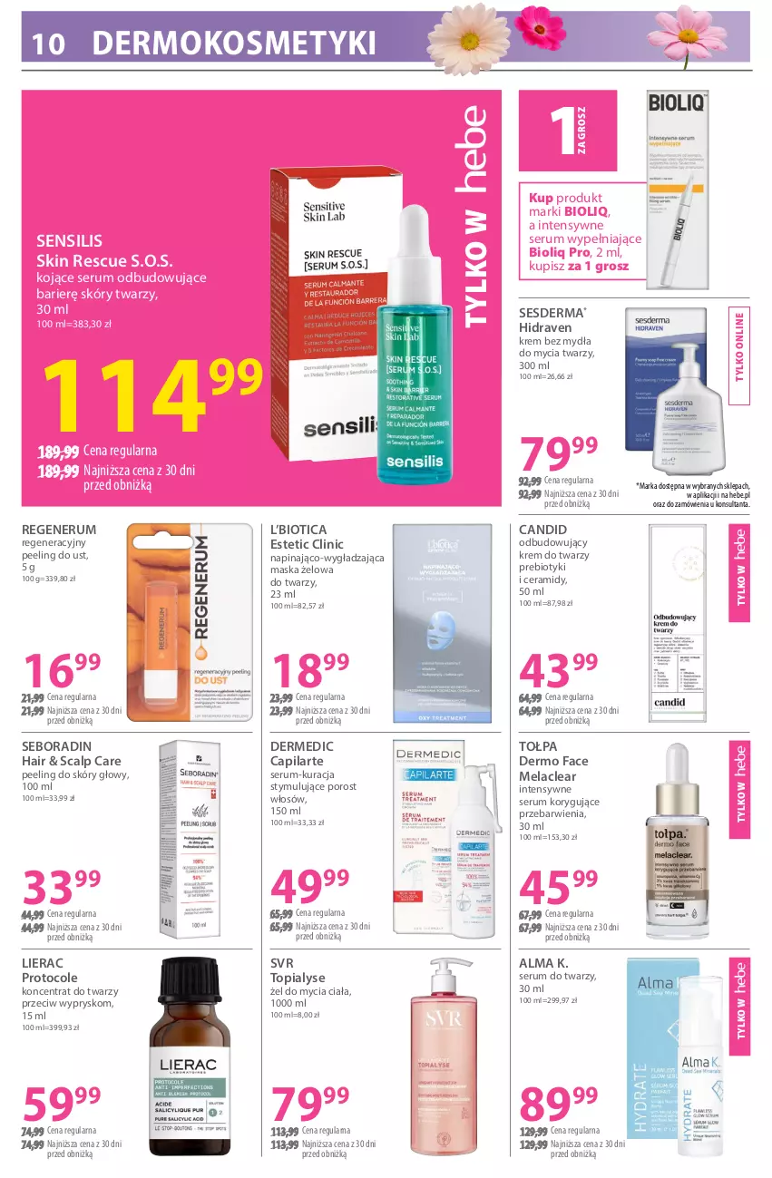 Gazetka promocyjna Hebe - Gazetka - ważna 04.03 do 18.03.2026 - strona 10 - produkty: Capilarte, Clin, Dermedic, Fa, Krem do twarzy, Lierac, Maska, Peeling, Por, Rum, Seboradin, Ser, Serum, Serum do twarzy, Sesderma, SVR, Tołpa, Top
