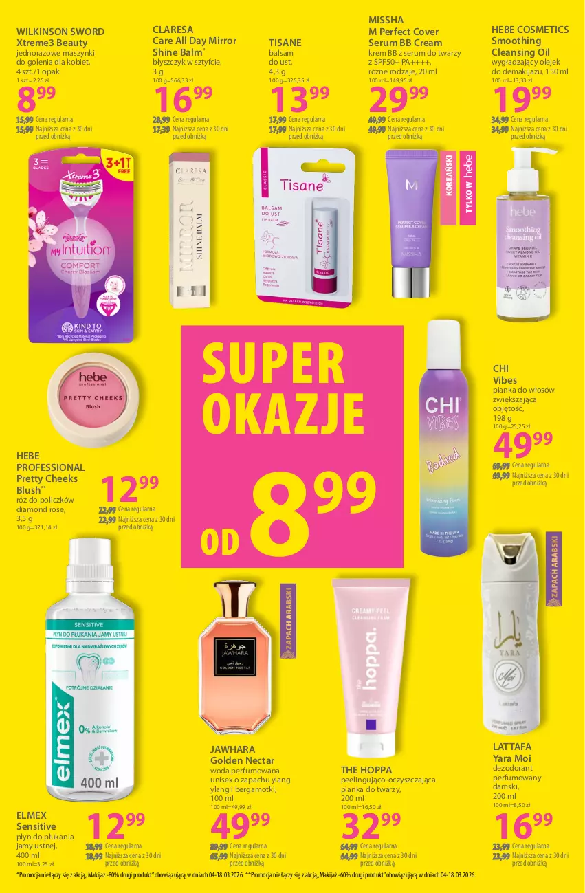Gazetka promocyjna Hebe - Gazetka - ważna 04.03 do 18.03.2026 - strona 19 - produkty: Balsam do ust, Dezodorant, Elmex, Fa, Hebe Cosmetics, Krem bb, Makijaż, MISSHA, Olej, Olejek do demakijażu, Peeling, Perfum, Pianka do włosów, Płyn do płukania, Płyn do płukania jamy ustnej, Róż do policzków, Rum, Ser, Serum, Serum do twarzy, Wilkinson Sword, Woda, Woda perfumowana