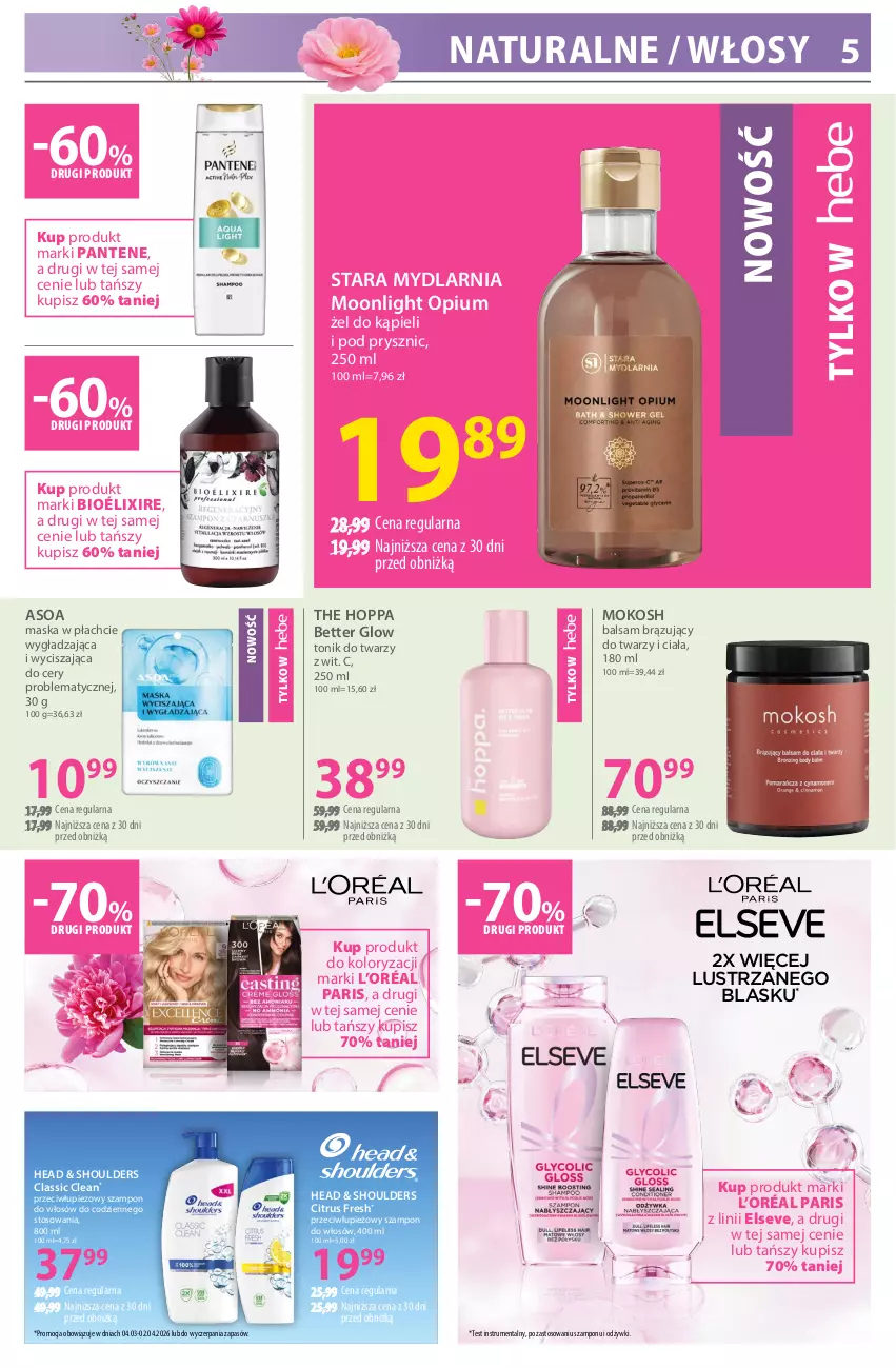 Gazetka promocyjna Hebe - Gazetka - ważna 04.03 do 18.03.2026 - strona 5 - produkty: Elseve, L’Oréal, Maska, Maska w płachcie, Pantene, Rum, Szampon, Tonik, Tonik do twarzy