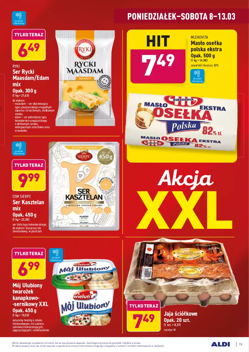 Gazetka promocyjna Aldi - ALE! CENA - ważna 08.03 do 13.03.2021 - strona 15 - produkty: Cars, Edam, Jaja, Kasztelan, Kawa, Maasdam, Masło, Mleko, Mlekovita, Ser, Ser Kasztelan, Tera, Twaróg