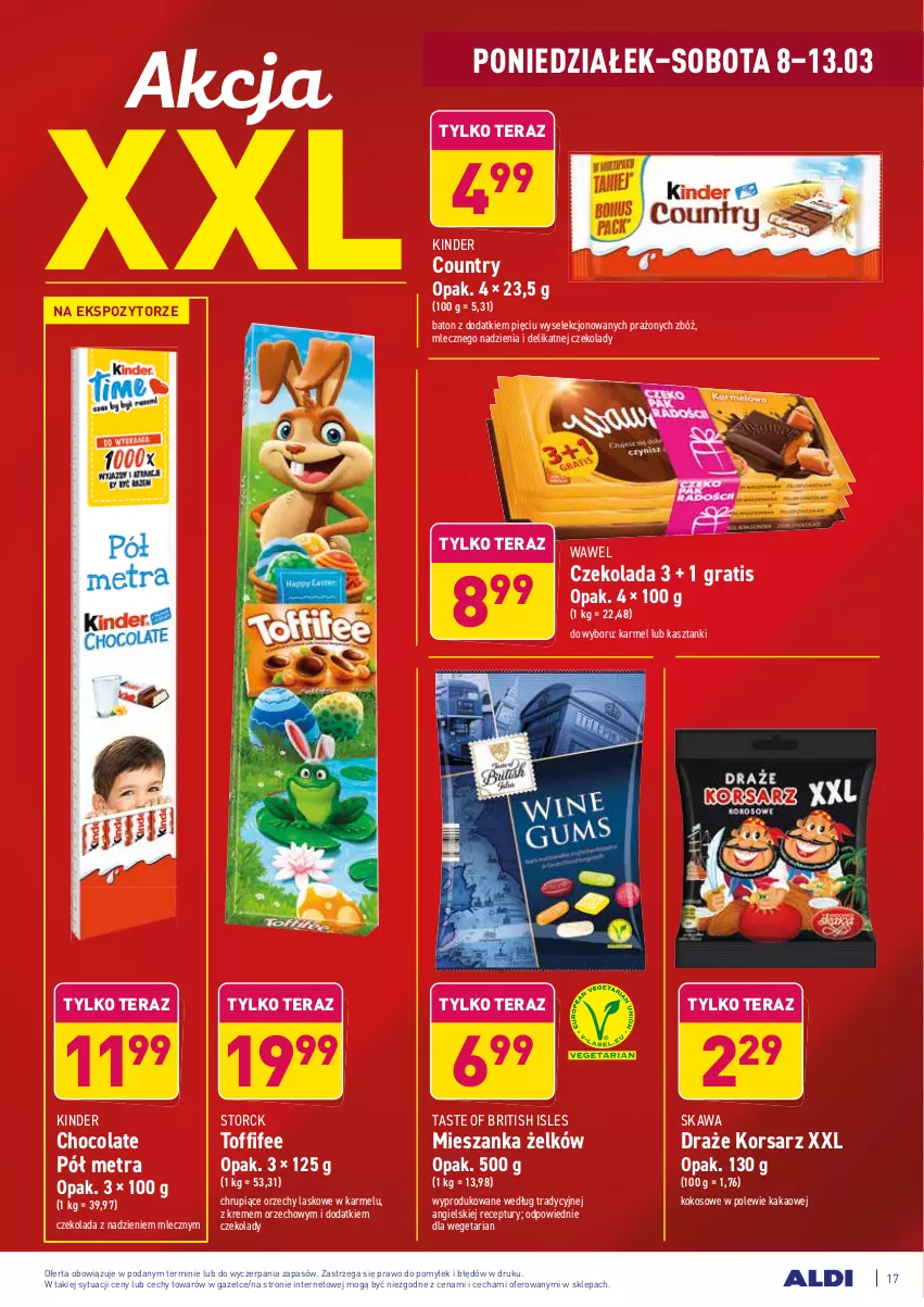 Gazetka promocyjna Aldi - ALE! CENA - ważna 08.03 do 13.03.2021 - strona 17 - produkty: Baton, Brit, Czekolada, Gra, Kakao, Kawa, Kinder, Kokos, Tera, Toffifee, Wawel