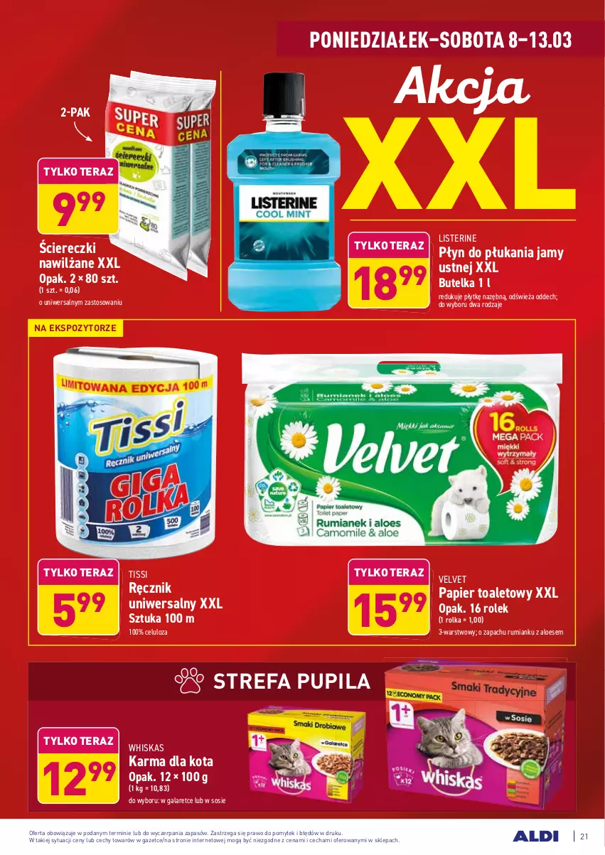 Gazetka promocyjna Aldi - ALE! CENA - ważna 08.03 do 13.03.2021 - strona 21 - produkty: Fa, Gala, Listerine, Papier, Papier toaletowy, Płyn do płukania, Płyn do płukania jamy ustnej, Ręcznik, Rum, Sos, Tera, Velvet, Whiskas