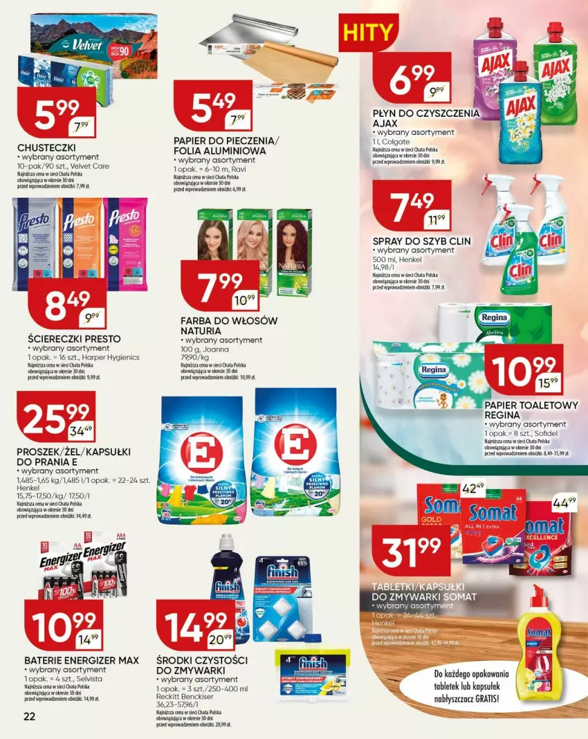 Gazetka promocyjna Chata Polska - ważna 10.04 do 20.04.2025 - strona 14 - produkty: Ajax, Chusteczki, Clin, Colgate, Energizer, Fa, Farba do włosów, Folia aluminiowa, Gin, Gra, Joanna, Kapsułki do prania, LG, Papier, Papier do pieczenia, Papier toaletowy, Piec, Presto, Ser, Tablet, Velvet, Zmywarki