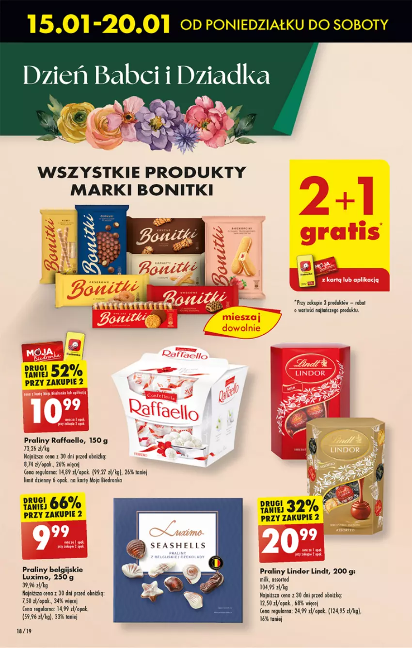 Gazetka promocyjna Biedronka - Od poniedzialku - ważna 15.01 do 20.01.2024 - strona 18 - produkty: Bonitki, Fa, LG, Lindt, Praliny, Raffaello, Robot