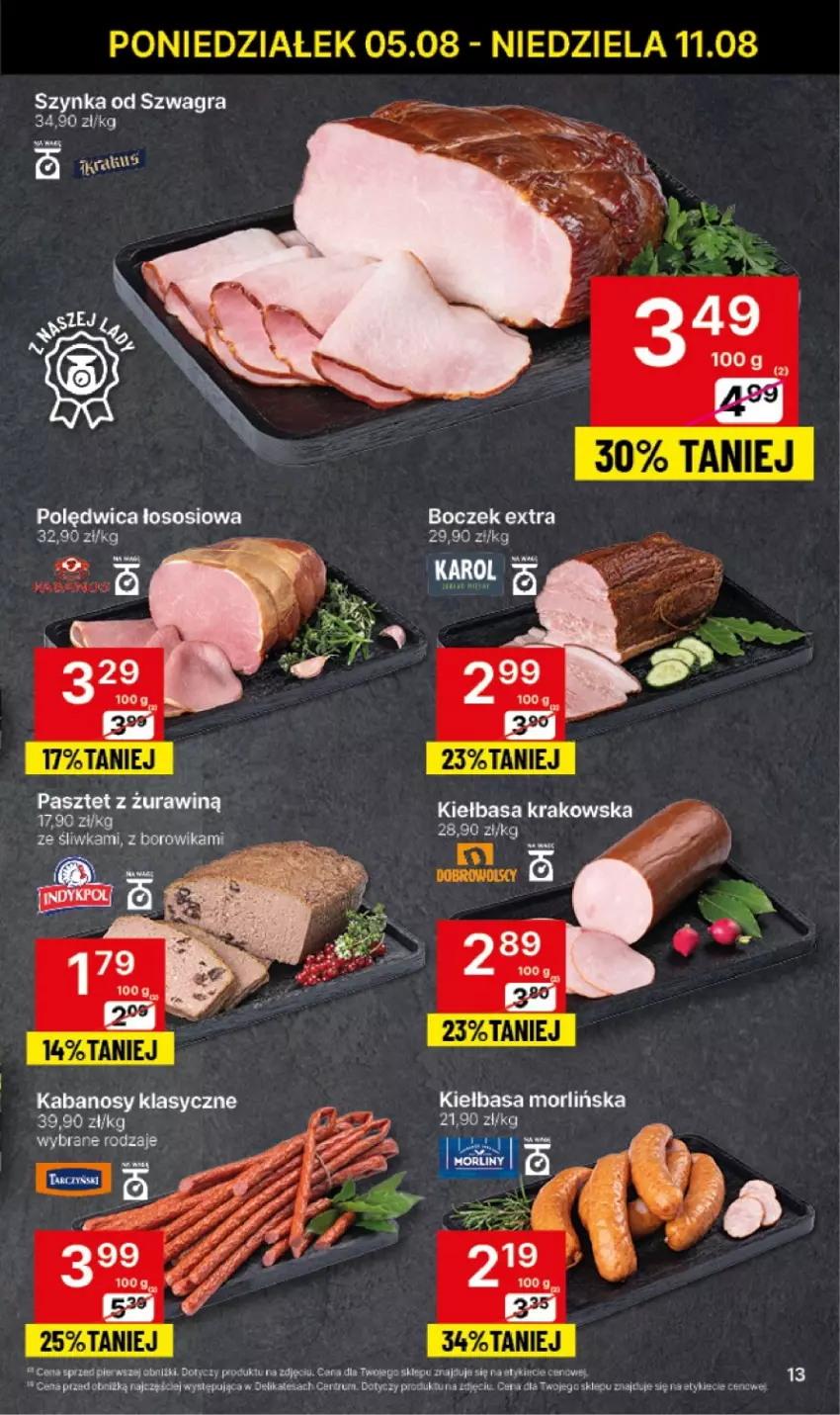 Gazetka promocyjna Delikatesy Centrum - NOWA GAZETKA Delikatesy Centrum od 5 sierpnia! 5-11.08.2024 - ważna 05.08 do 11.08.2024 - strona 13 - produkty: Boczek, Gra, Kabanos, Kiełbasa, Kiełbasa krakowska, Pasztet, Polędwica, Rum, Sos, Szynka