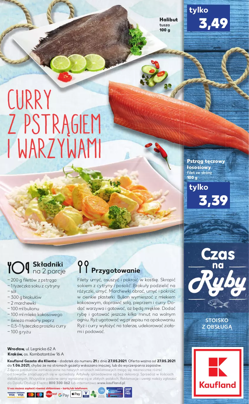 Gazetka promocyjna Kaufland - RYBY - ważna 27.05 do 01.06.2021 - strona 2 - produkty: Brokuły, Bulion, Cytryny, Halibut, Kokos, Lion, Pieprz, Plasterki, Por, Pstrąg, Pstrąg tęczowy, Ryż, Sok, Sól, Sos, Talerz, Tusz, Wagi, Warzywa