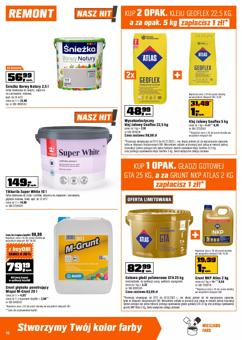 Gazetka promocyjna Obi - Gazetka OBI - ważna 07.11 do 02.12.2025 - strona 10 - produkty: Bosch, Fa, Farba lateksowa, Geoflex, Gładź polimerowa, Gniazdo pojedyncze, Grunt, Inka, Klej, Makita, Nagrzewnica elektryczna, Perła, Por, Rama, Ramka, Sok, Tablet, Top, Tran, Wkręt, Włącznik podwójny, Włącznik pojedynczy, Zestaw kluczy, Zestaw kluczy nasadowych, Zestaw wierteł, Zestaw wkrętaków