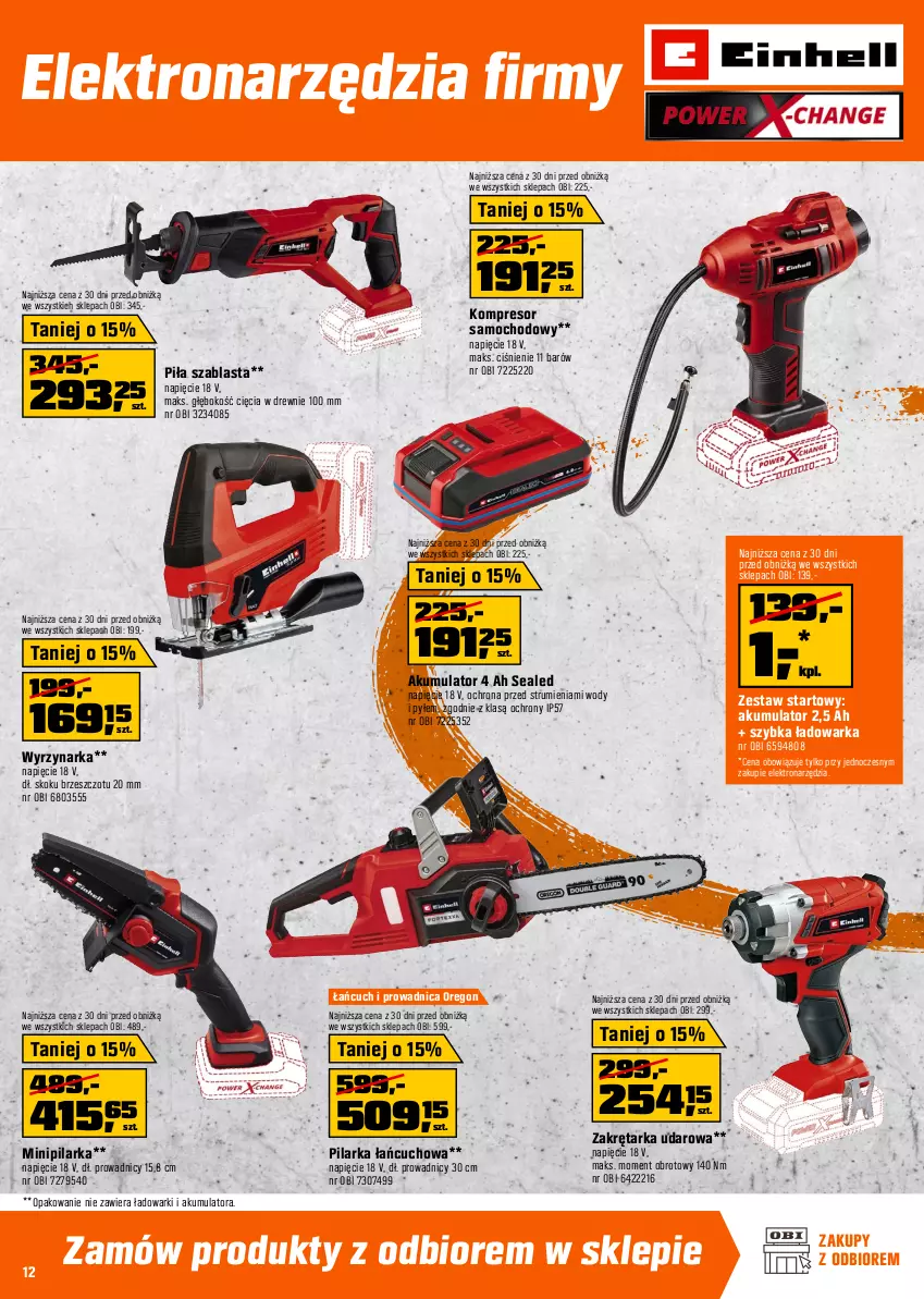 Gazetka promocyjna Obi - Gazetka OBI - ważna 07.11 do 02.12.2025 - strona 12 - produkty: Akumulator, Einhell, Fa, Kompresor, Odkurzacz, Odkurzacz do liści, Pilarka tarczowa, Rama, Rum, Szlifierka, Szlifierka kątowa, Tarka, Tran, Warka, Wkręt, Wkrętarka, Wyrzynarka