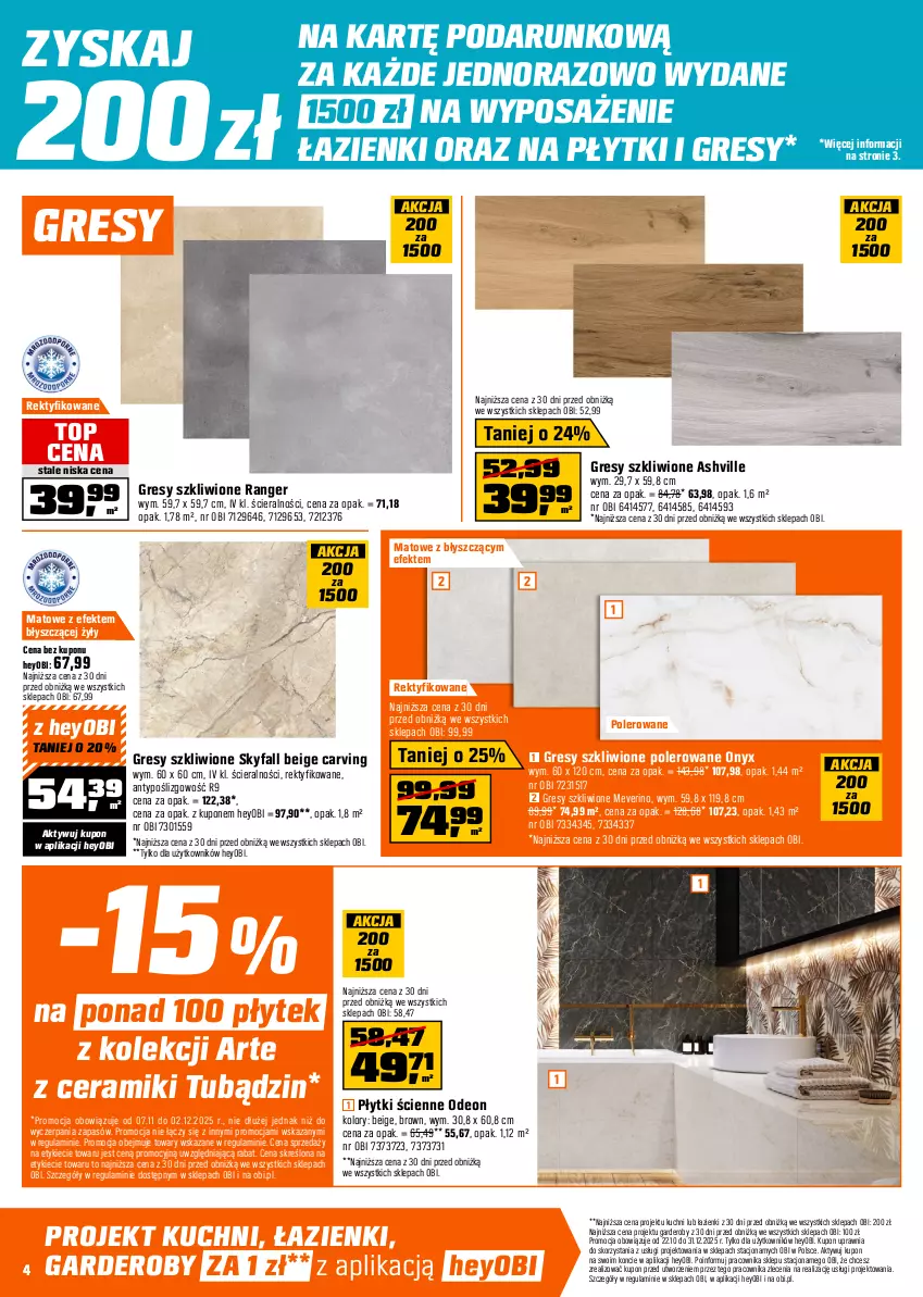 Gazetka promocyjna Obi - Gazetka OBI - ważna 07.11 do 02.12.2025 - strona 4 - produkty: Bateria, Bateria kuchenna, Fa, Gres, Kuchnia, LG, Naświetlacz, Naświetlacz LED, Pochłaniacz wilgoci, Syfon, Tablet, Top, Zlew