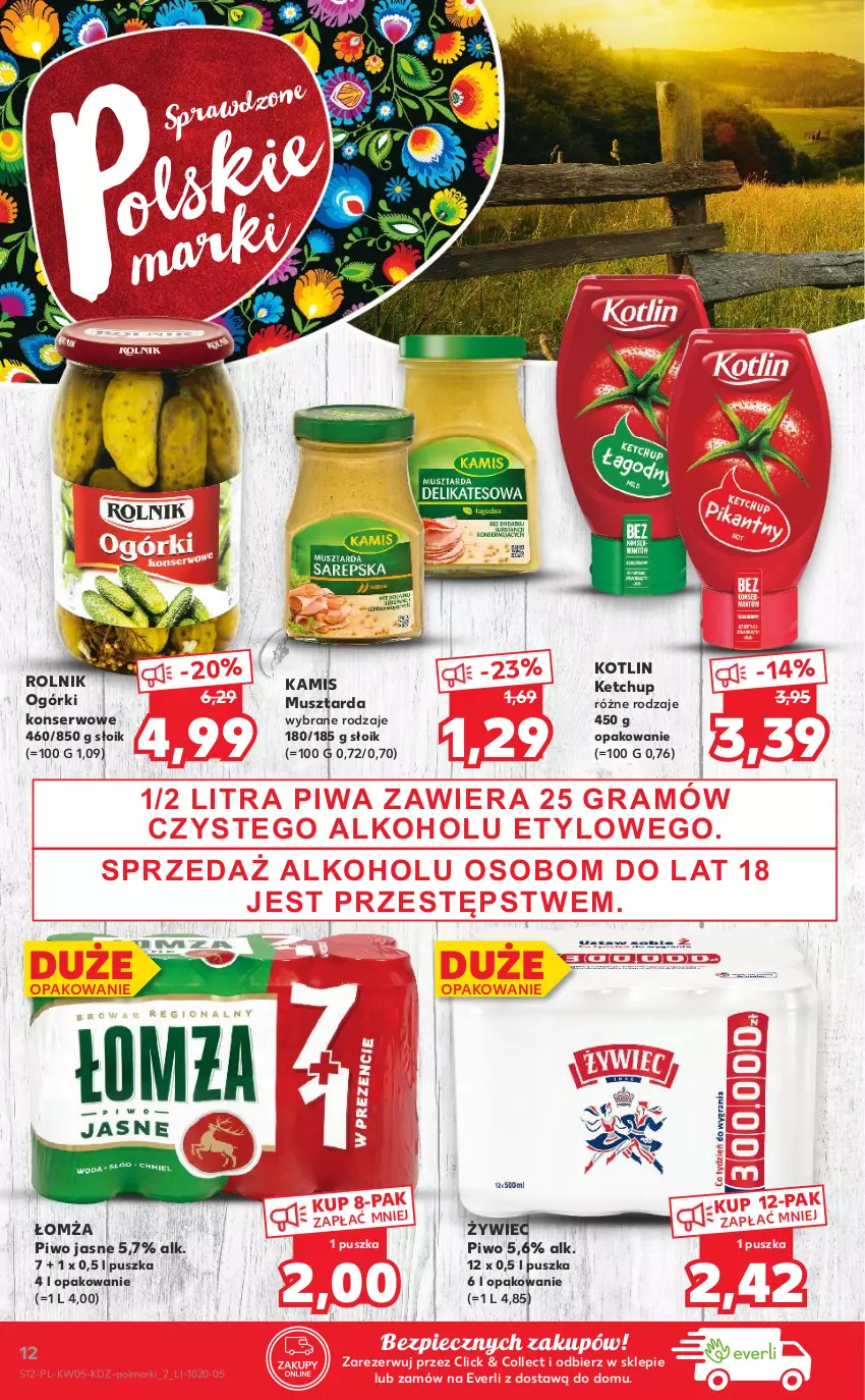 Gazetka promocyjna Kaufland - Promocje - ważna 04.02 do 10.02.2021 - strona 12 - produkty: Kamis, Ketchup, Kotlin, Mus, Musztarda, Ogórki konserwowe, Olma, Piec, Piwa, Piwo, Piwo jasne, Rolnik, Ser