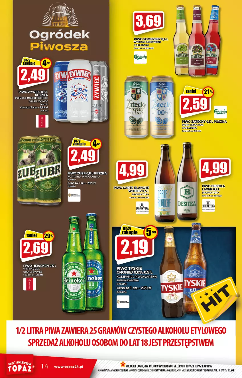 Gazetka promocyjna Topaz - Gazetka - ważna 30.09 do 06.10.2021 - strona 14 - produkty: Fa, Gra, Heineken, Ogród, Piwa, Piwo, Sok, Top, Tyskie