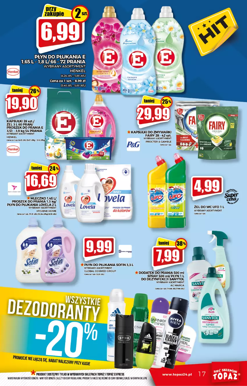 Gazetka promocyjna Topaz - Gazetka - ważna 30.09 do 06.10.2021 - strona 17 - produkty: Gra, Mleczko, Płyn do płukania, Proszek do prania, Sanytol, Sok, Top