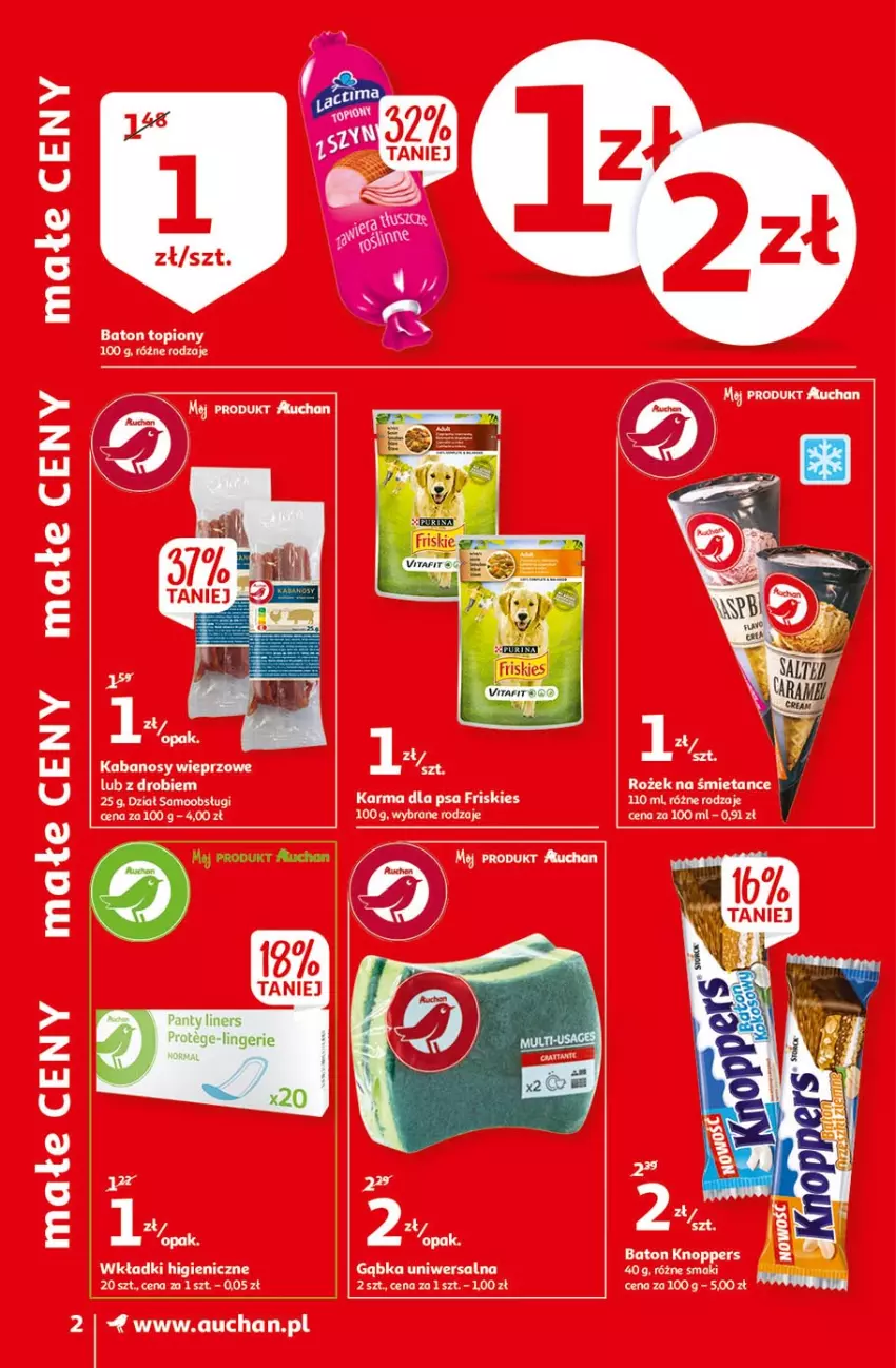 Gazetka promocyjna Auchan - Małe ceny Supermarkety - ważna 02.09 do 08.09.2021 - strona 2 - produkty: Baton, Fa, Friskies, Kabanos, Knoppers, Wkładki