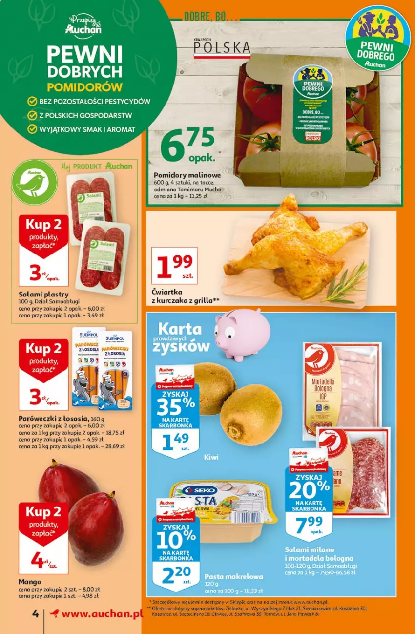 Gazetka promocyjna Auchan - Małe ceny Supermarkety - ważna 02.09 do 08.09.2021 - strona 4 - produkty: Grill, Kurczak, LG, Mango, Pomidory, Salami, Sos