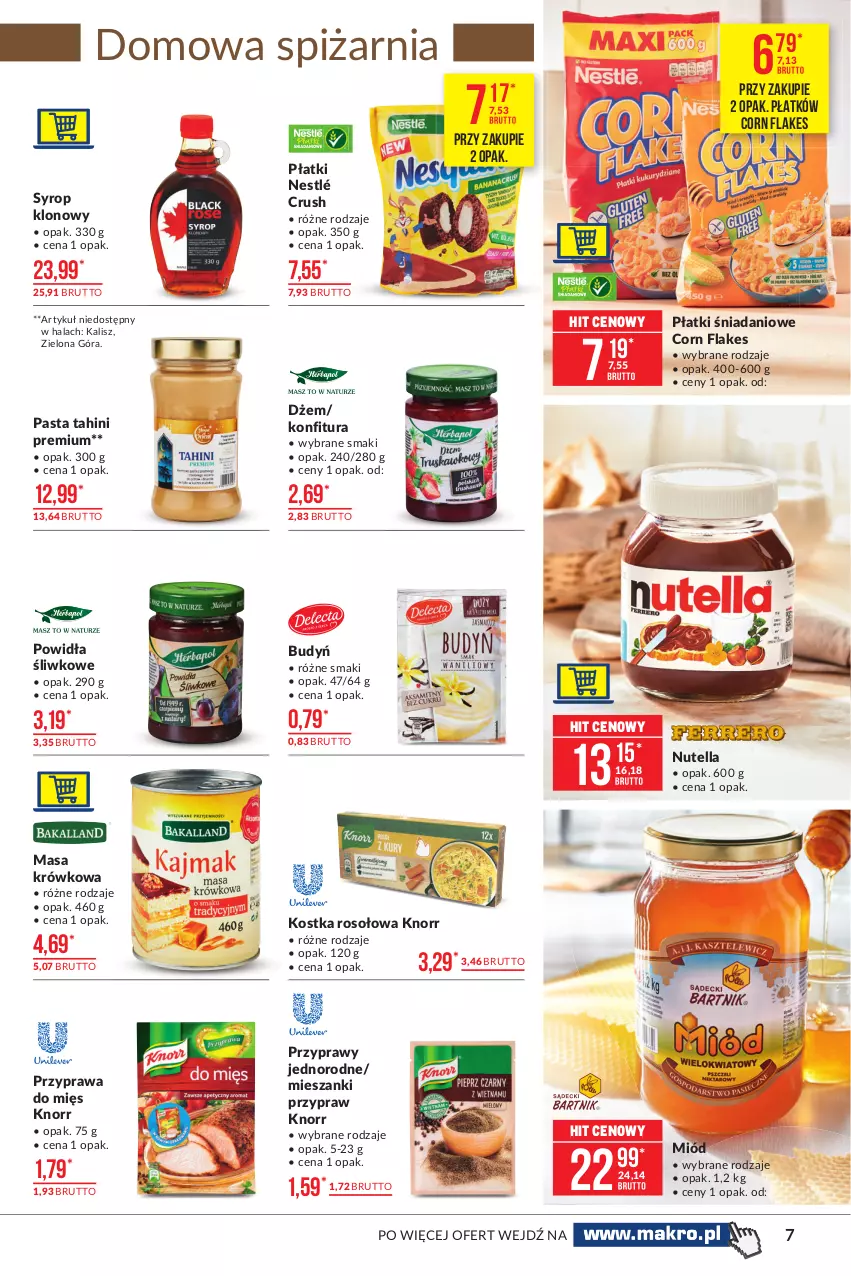 Gazetka promocyjna Makro - [Oferta promocyjna] Artykuły spożywcze - ważna 13.07 do 26.07.2021 - strona 7 - produkty: Budyń, Corn flakes, Danio, Dżem, Knorr, Konfitura, Masa krówkowa, Miód, Nestlé, Nutella, Przyprawy, Syrop