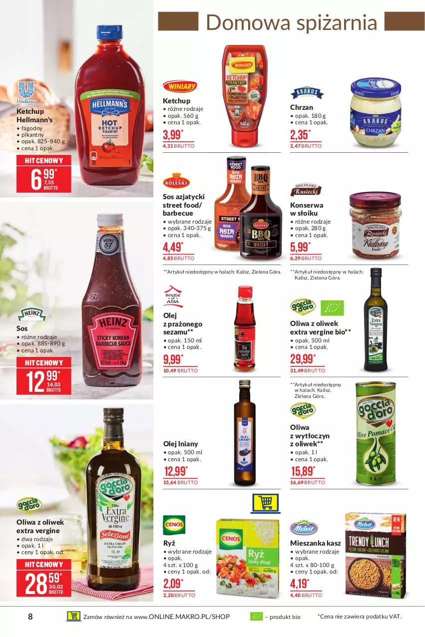 Gazetka promocyjna Makro - [Oferta promocyjna] Artykuły spożywcze - ważna 13.07 do 26.07.2021 - strona 8 - produkty: Chrzan, Gin, Ketchup, Olej, Oliwa z oliwek, Ryż, Ser, Sezam, Sos