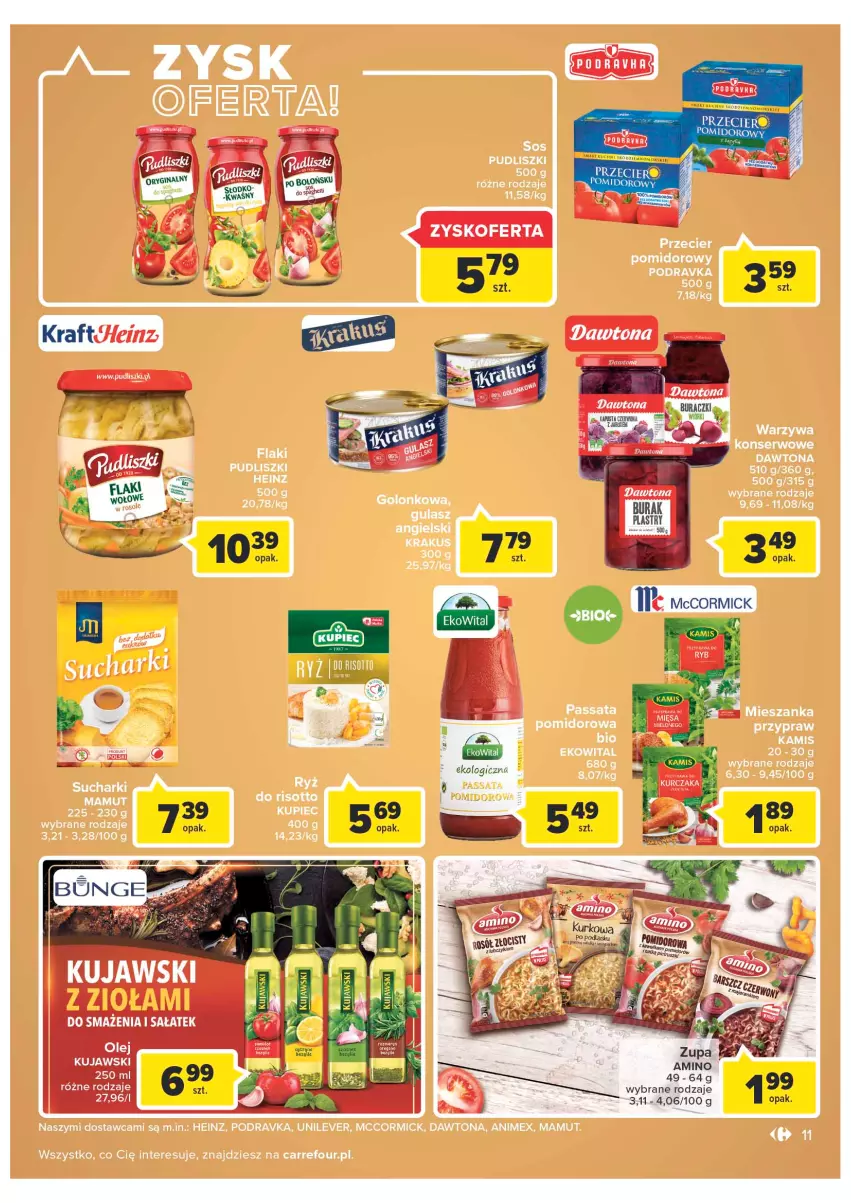 Gazetka promocyjna Carrefour - Gazetka Carrefour - ważna 13.09 do 24.09.2022 - strona 11 - produkty: Flaki, Heinz, Kamis, Podravka, Pudliszki, Ser, Warzywa