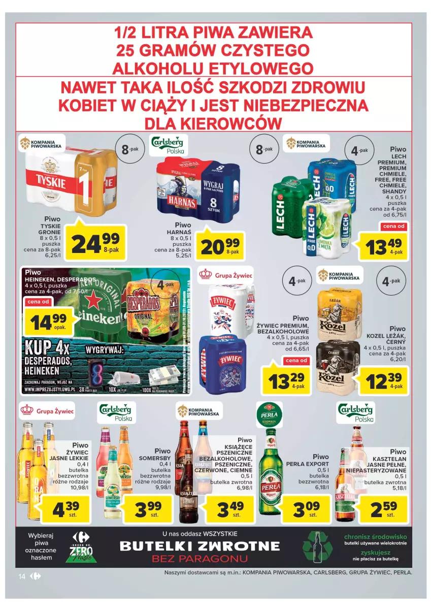 Gazetka promocyjna Carrefour - Gazetka Carrefour - ważna 13.09 do 24.09.2022 - strona 14 - produkty: Carlsberg, Gra, Heineken, Kasztelan, Kozel, Książęce, Lech Premium, Perła, Piec, Piwa, Piwo, Piwo jasne, Por, Somersby, Tyskie