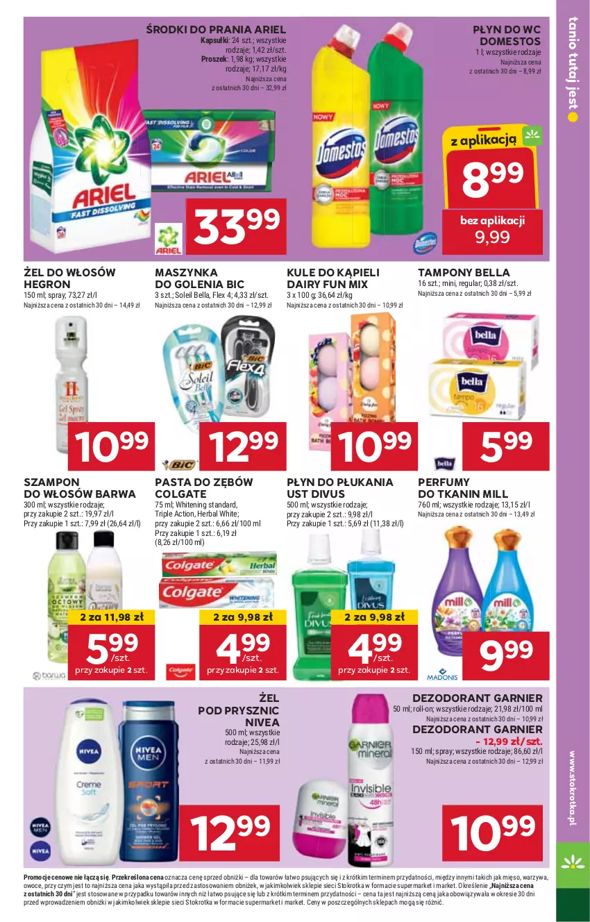 Gazetka promocyjna Stokrotka - Supermarket - ważna 08.08 do 12.08.2024 - strona 27 - produkty: Ariel, Bell, Bella, BIC, Colgate, Dezodorant, Domestos, Garnier, Hegron, HP, LG, Maszynka, Maszynka do golenia, Nivea, Pasta do zębów, Perfum, Płyn do płukania, Płyn do wc, Szampon, Szynka, Tampony