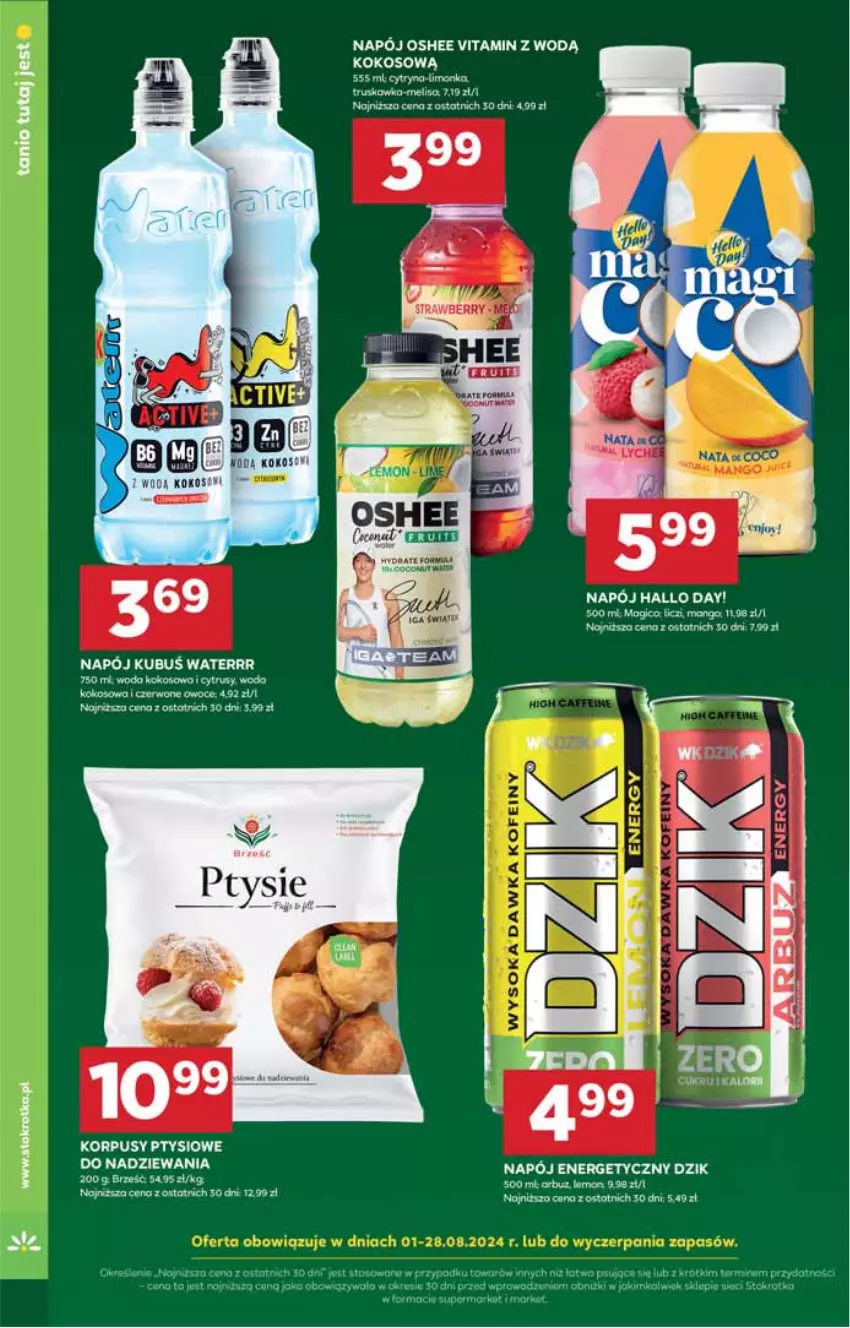 Gazetka promocyjna Stokrotka - Supermarket - ważna 08.08 do 12.08.2024 - strona 36 - produkty: Arbuz, Kokos, Korpusy, Kubuś, Kubuś Waterrr, Liczi, Limonka, Mango, Miecz, Napój, Napój energetyczny, Oshee, Owoce, Woda