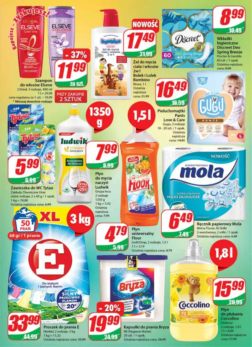 Gazetka promocyjna Dino - G23 - ważna 07.06 do 13.06.2023 - strona 23 - produkty: Bryza, Discreet, Elseve, Kapsułki do prania, Ludwik, Majtki, Mola, Nivea, Papier, Pieluchomajtki, Proszek do prania, Ręcznik, Rolki, Tytan, Wkładki, Zawieszka do wc