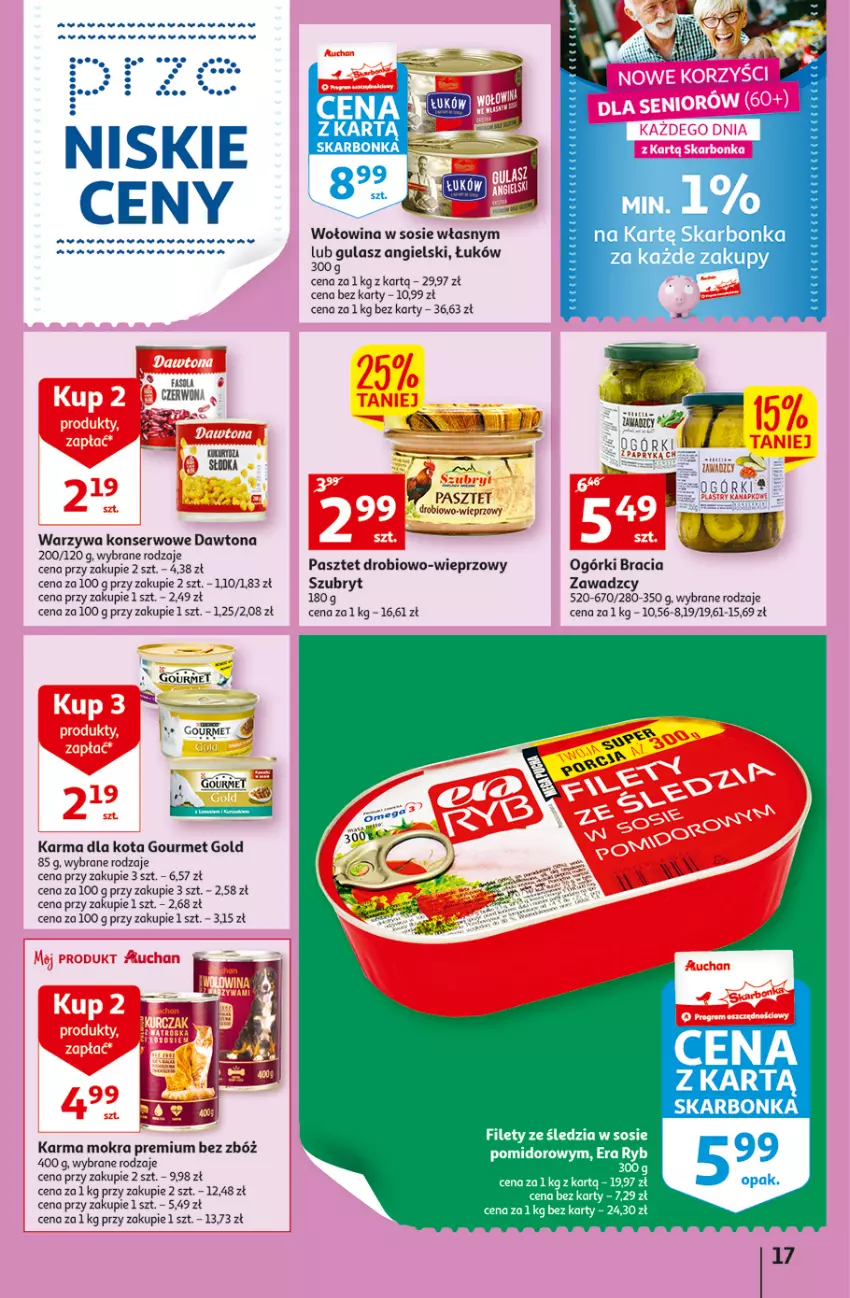 Gazetka promocyjna Auchan - Szkoła oszczędzania Temat PrzeSmaczne oferty Hipermarkety - ważna 04.08 do 10.08.2022 - strona 17 - produkty: Dawtona, Fa, Fasola, Gourmet Gold, Pasztet, Ser, Sos, Szubryt, Warzywa, Warzywa konserwowe, Wołowina