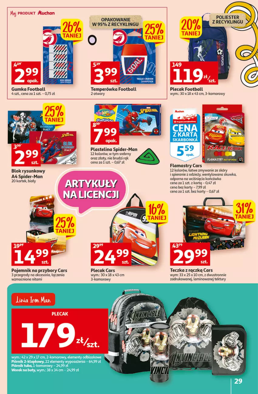 Gazetka promocyjna Auchan - Szkoła oszczędzania Temat PrzeSmaczne oferty Hipermarkety - ważna 04.08 do 10.08.2022 - strona 29 - produkty: Buty, Cars, Flamastry, Piórnik, Plastelina, Plecak, Pojemnik, Pojemnik na przybory, Por, Sharp