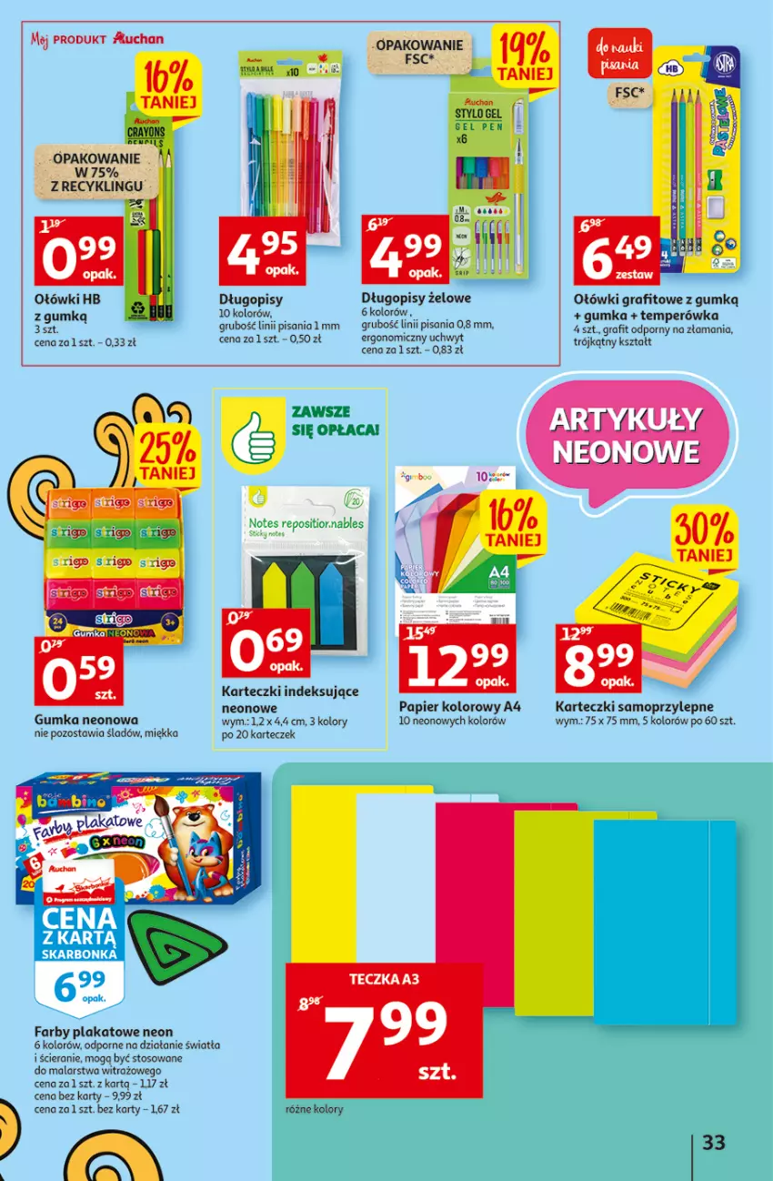 Gazetka promocyjna Auchan - Szkoła oszczędzania Temat PrzeSmaczne oferty Hipermarkety - ważna 04.08 do 10.08.2022 - strona 33 - produkty: Długopis, Fa, Gra, Karteczki samoprzylepne, Mop, Papier, Por