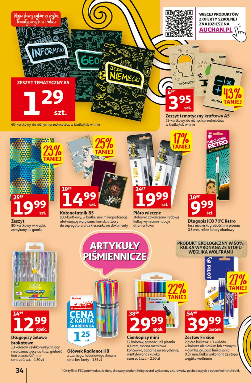 Gazetka promocyjna Auchan - Szkoła oszczędzania Temat PrzeSmaczne oferty Hipermarkety - ważna 04.08 do 10.08.2022 - strona 34 - produkty: Długopis, Por, Top, Tusz