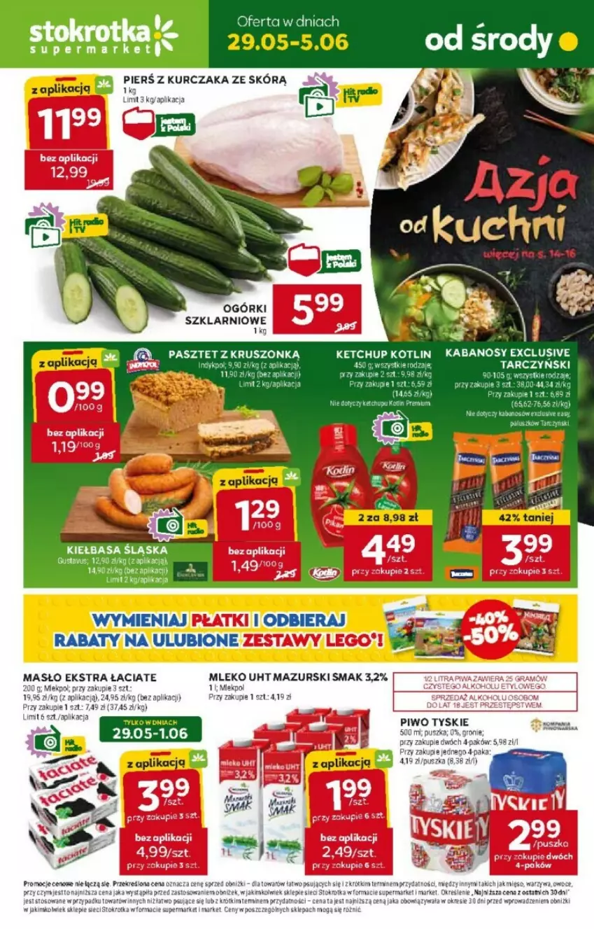 Gazetka promocyjna Stokrotka - ważna 29.05 do 06.06.2024 - strona 1 - produkty: Kiełbasa, Kiełbasa śląska, Kurczak, Mięso, Mleko, Owoce, Piwo, Tyskie, Warzywa