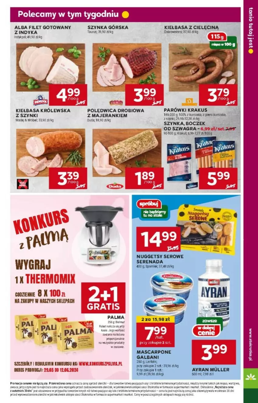 Gazetka promocyjna Stokrotka - ważna 29.05 do 06.06.2024 - strona 5 - produkty: Boczek, Duda, Galbani, Gra, Kiełbasa, Krakus, Kurczak, LG, Mascarpone, Mięso, Palma, Parówki, Polędwica, Por, Ser, Szynka, Warzywa