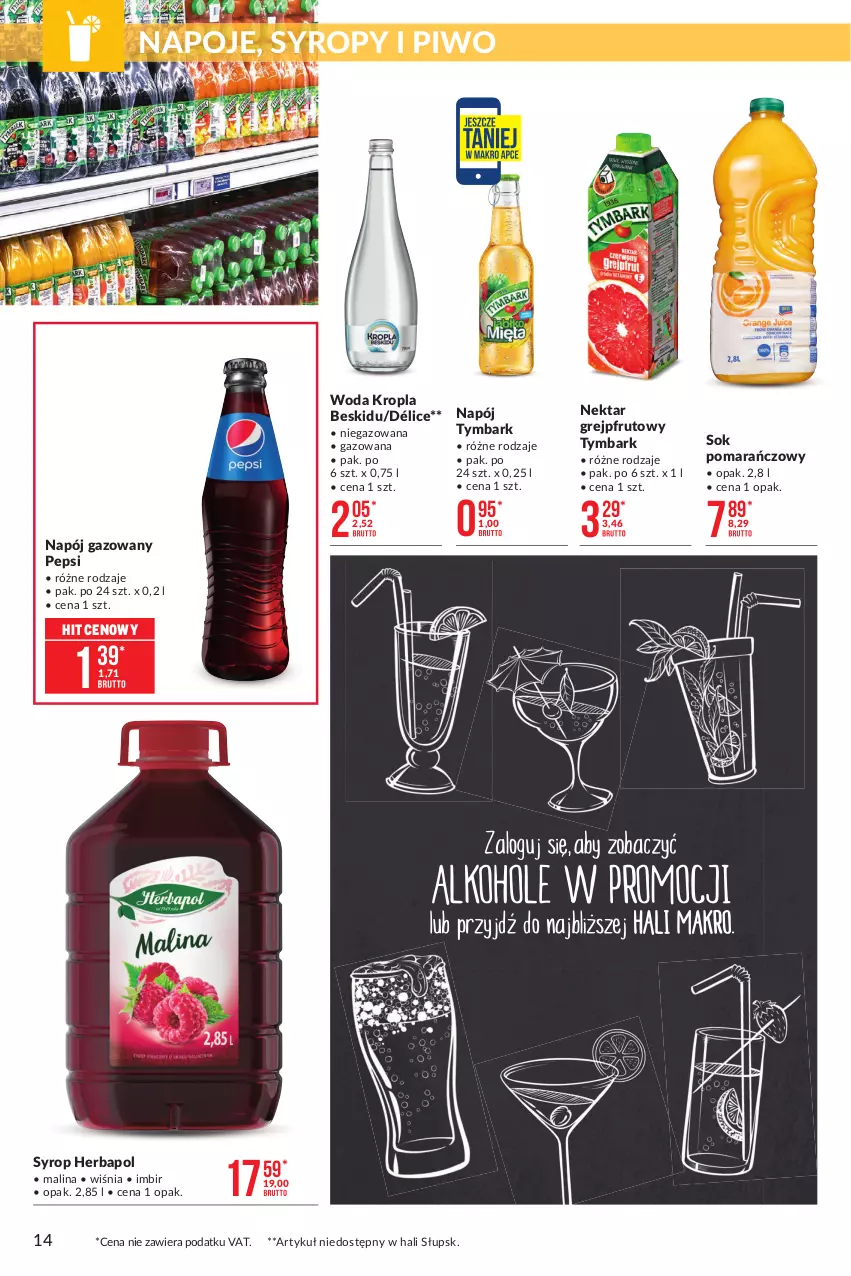 Gazetka promocyjna Makro - [Oferta promocyjna] Artykuły spożywcze i przemysłowe - ważna 23.02 do 08.03.2021 - strona 14 - produkty: Grejpfrut, Herbapol, Imbir, Napój, Napój gazowany, Napoje, Nektar, Pepsi, Piwo, Sok, Sok pomarańczowy, Syrop, Syropy, Tymbark, Woda