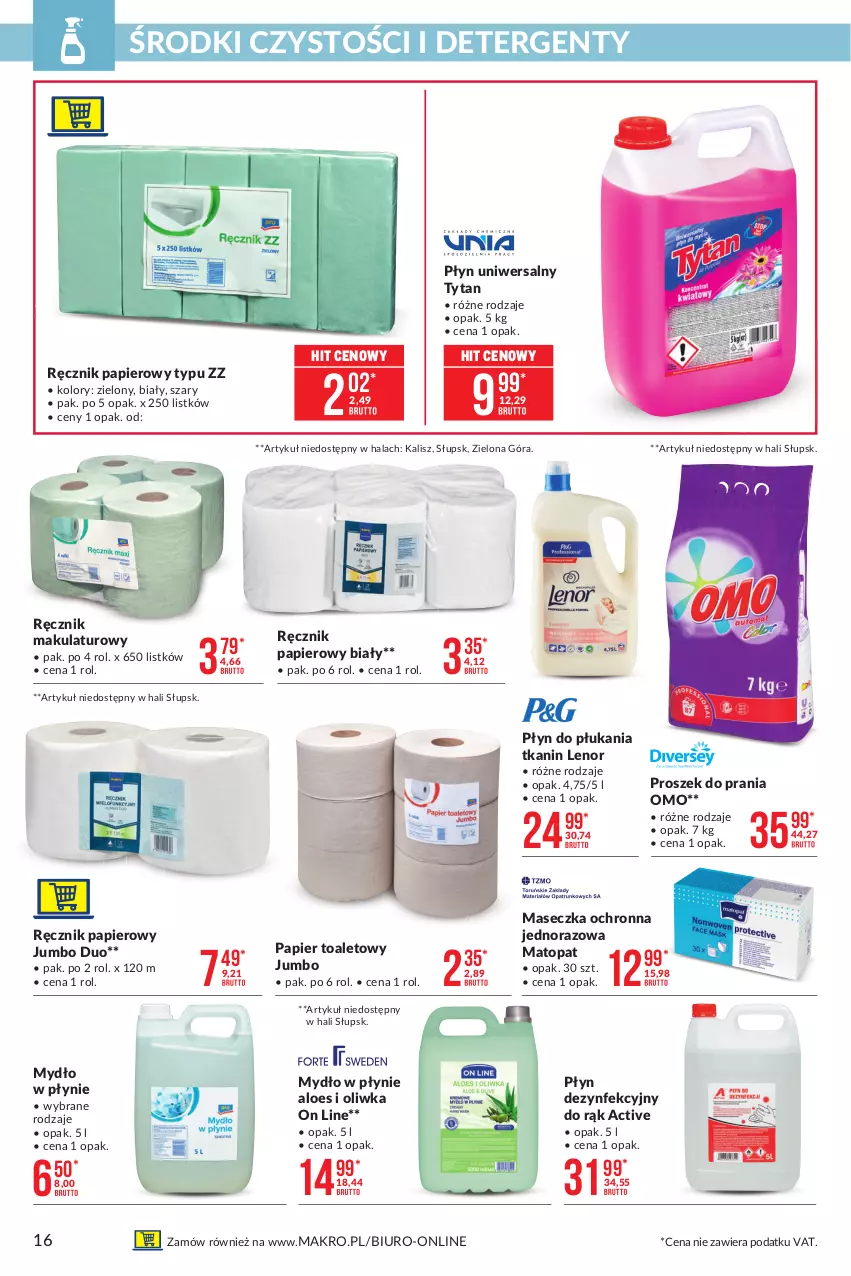 Gazetka promocyjna Makro - [Oferta promocyjna] Artykuły spożywcze i przemysłowe - ważna 23.02 do 08.03.2021 - strona 16 - produkty: Biuro, Lenor, Mydło, Mydło w płynie, Papier, Papier toaletowy, Płyn dezynfekcyjny, Płyn do płukania, Proszek do prania, Ręcznik, Top, Tytan