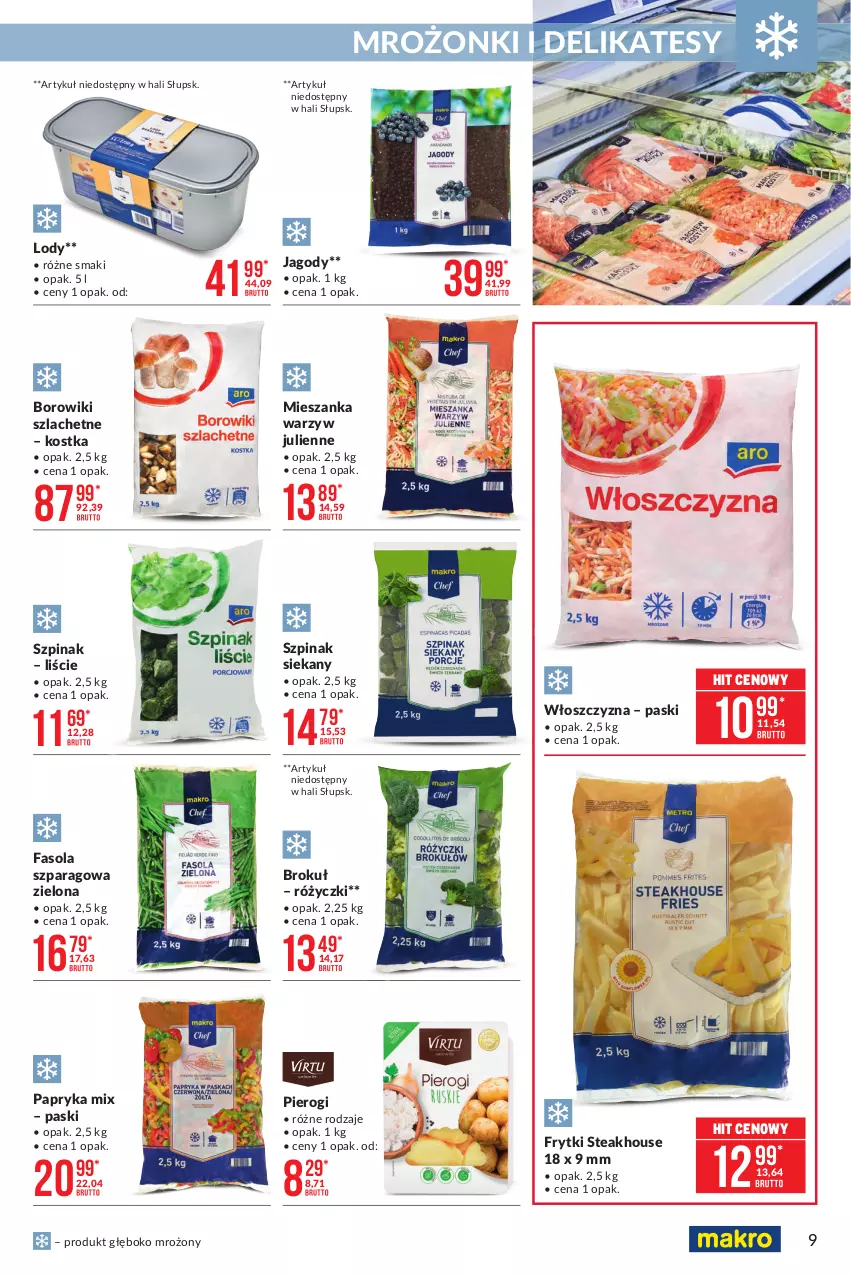 Gazetka promocyjna Makro - [Oferta promocyjna] Artykuły spożywcze i przemysłowe - ważna 23.02 do 08.03.2021 - strona 9 - produkty: Borowiki, Borowiki szlachetne, Fa, Fasola, Fasola szparagowa, Frytki, Jagody, Lody, Mieszanka warzyw, Papryka, Pierogi, Szpinak