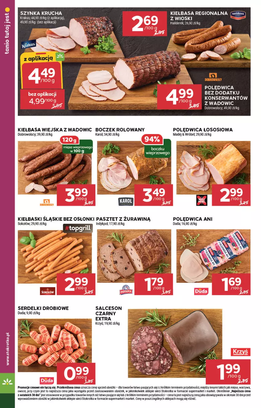 Gazetka promocyjna Stokrotka - Supermarket - ważna 31.07 do 06.08.2025 - strona 10 - produkty: Boczek, Duda, Kiełbasa, Kiełbasa wiejska, Kiełbaski śląskie, Mięso, Owoce, Pasztet, Polędwica, Salceson, Ser, Serdelki, Sok, Sokołów, Sos, Szynka, Warzywa
