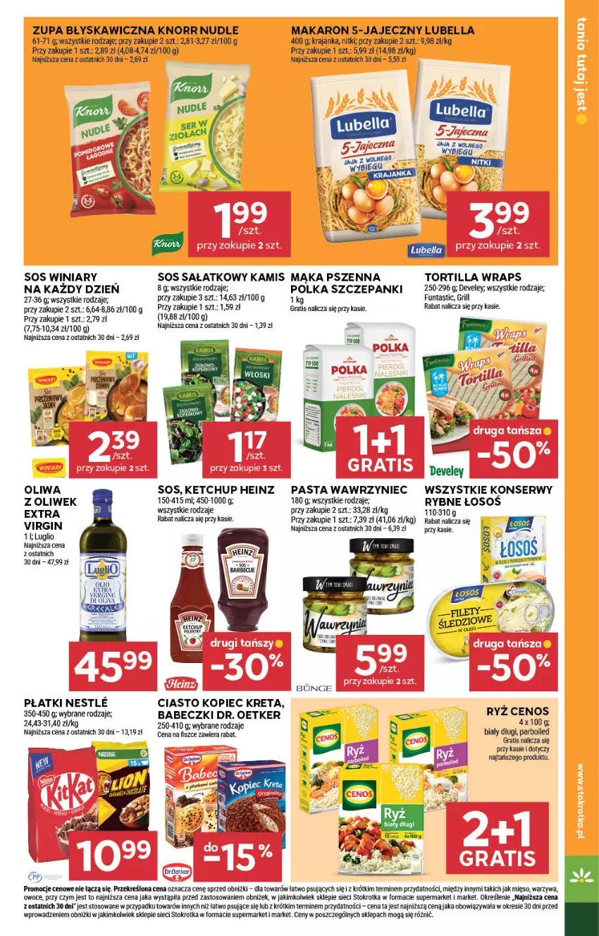 Gazetka promocyjna Stokrotka - Supermarket - ważna 31.07 do 06.08.2025 - strona 21 - produkty: Babeczki, Bell, Bella, Gin, Gra, Grill, Heinz, Kaki, Kamis, Ketchup, Knorr, Kopiec Kreta, Kret, Lubella, Mąka, Mąka pszenna, Makaron, Mięso, Oliwa, Owoce, Piec, Sałat, Ser, Sos, Tortilla, Warzywa, Winiary, Zupa