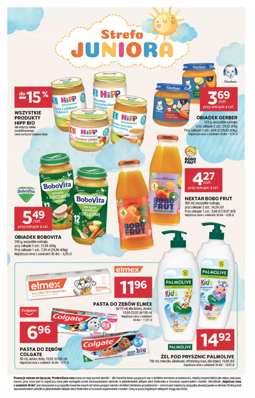 Gazetka promocyjna Stokrotka - Supermarket - ważna 31.07 do 06.08.2025 - strona 28 - produkty: BoboVita, Dzieci, Elmex, Fa, Gerber, HiPP, Hipp Bio, Mięso, Mleczko, Nektar, Owoce, Palmolive, Pasta do zębów, Warzywa