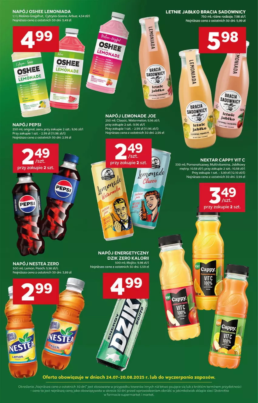 Gazetka promocyjna Stokrotka - Supermarket - ważna 31.07 do 06.08.2025 - strona 32 - produkty: Arbuz, Cappy, Gin, Grejpfrut, Lemoniada, Magnez, Melon, Napój, Napój energetyczny, Nektar, Nestea, Oshee, Pepsi, Sos