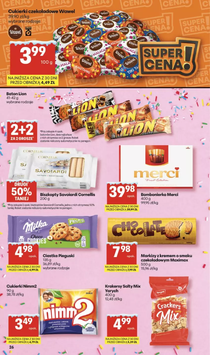 Gazetka promocyjna Delikatesy Centrum - Franczyza DC05 Czwartek - ważna 29.01 do 04.02.2026 - strona 17 - produkty: Baton, Biszkopty, Cukier, Cukierki, Krakersy, Lion, Merci, Nimm2