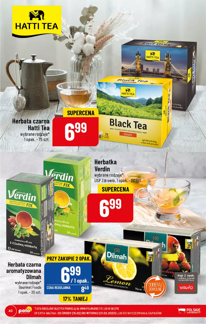 Gazetka promocyjna PoloMarket - Gazetka pomocyjna - ważna 15.02 do 21.02.2023 - strona 40 - produkty: Dilmah, Herbata, Herbata czarna, Zdrowie