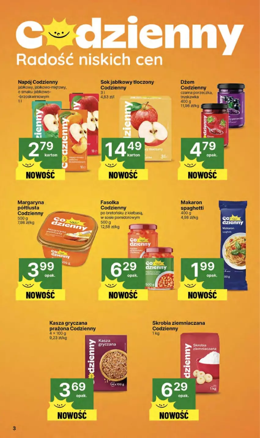 Gazetka promocyjna Delikatesy Centrum - Franczyza DC40 Czwartek - ważna 02.10 do 08.10.2025 - strona 3 - produkty: Dżem, Fa, Gry, Kasza, Kasza gryczana, Makaron, Margaryna, Napój, Por, Skrobia ziemniaczana, Sok, Sok jabłkowy, Sos, Spaghetti
