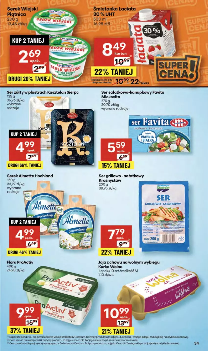 Gazetka promocyjna Delikatesy Centrum - Franczyza DC40 Czwartek - ważna 02.10 do 08.10.2025 - strona 34 - produkty: Almette, Fa, Favita, Flora, Grill, Hochland, Jaja, Kasztelan, Mleko, Mlekovita, Piątnica, Sałat, Ser, Ser sałatkowo-kanapkowy, Serek, Serek wiejski