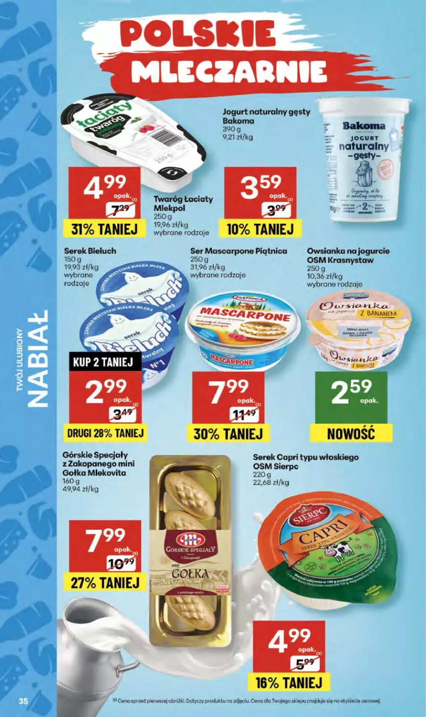 Gazetka promocyjna Delikatesy Centrum - Franczyza DC40 Czwartek - ważna 02.10 do 08.10.2025 - strona 35 - produkty: Bakoma, Bieluch, Jogurt, Jogurt naturalny, Mascarpone, Mleko, Mlekovita, Owsianka, Ser, Serek, Twaróg
