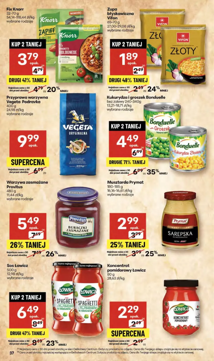 Gazetka promocyjna Delikatesy Centrum - Franczyza DC40 Czwartek - ważna 02.10 do 08.10.2025 - strona 37 - produkty: Bonduelle, Buraczki, Fa, Gin, Groszek, Knorr, Kukurydza, Mus, Musztarda, Podravka, Prymat, Rum, Sos, Vegeta, Warzywa, Zupa